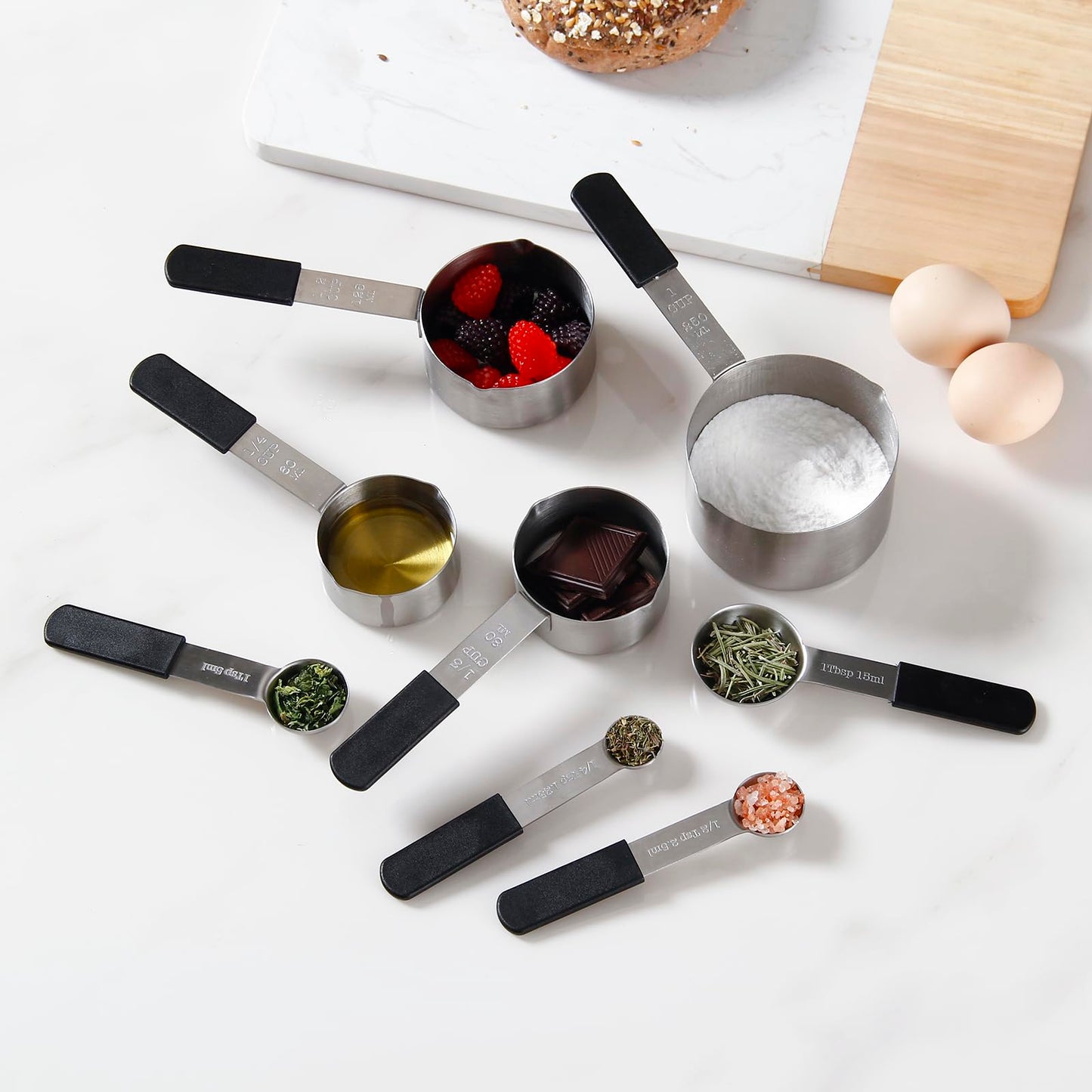 Magnetic Stackable Stainless Steel Measuring cups and spoons set,4 Magnetic measuring cups,4 magnetic measuring spoons