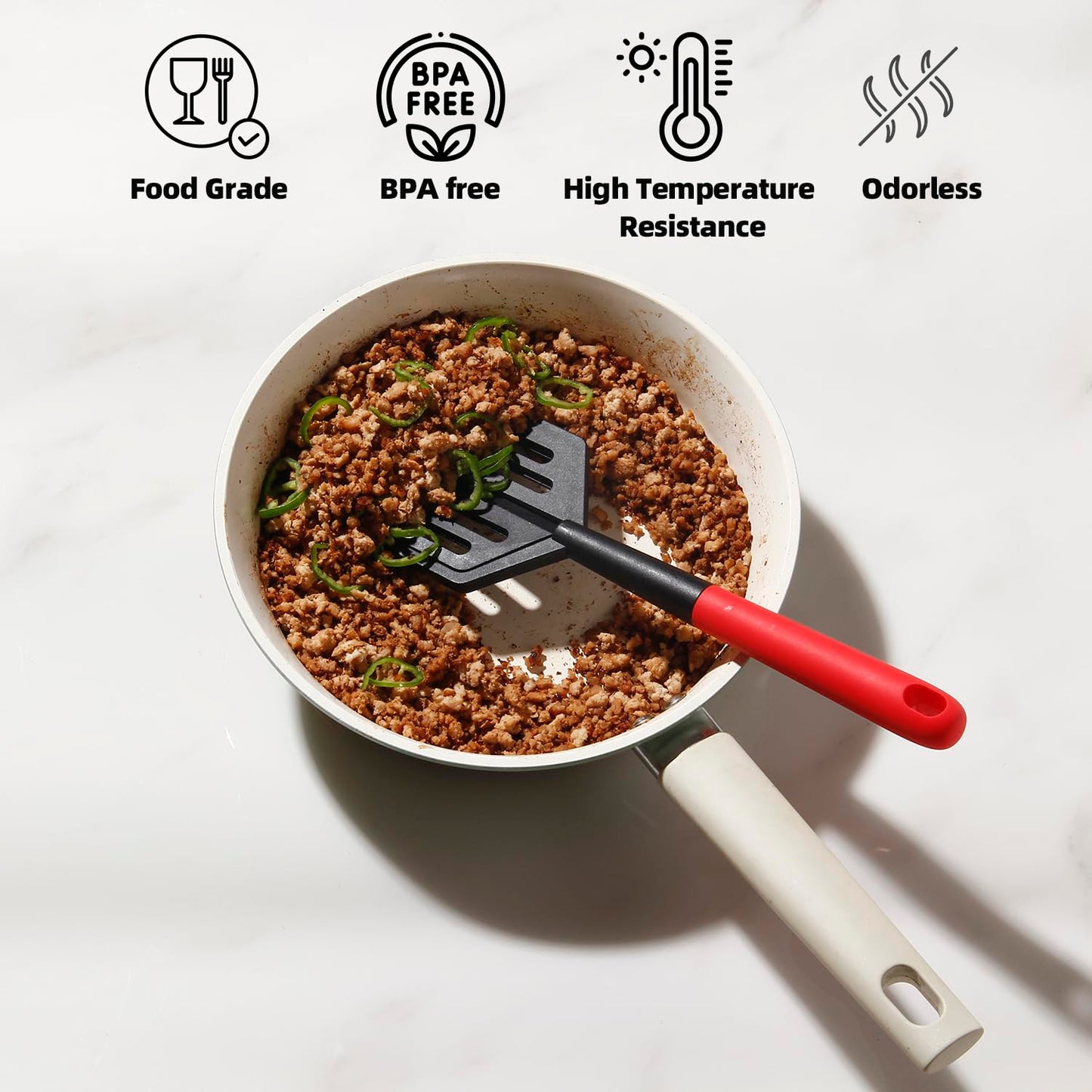 2-in-1 Meat Chopper and Spatula, Stir, Turner and Mix Mashing, Meat Chopper for Ground Beef, Hamburger Meat, Ground Turkey – Heat Resistant,BPA Free, Safe for Non-Stick Cookware.