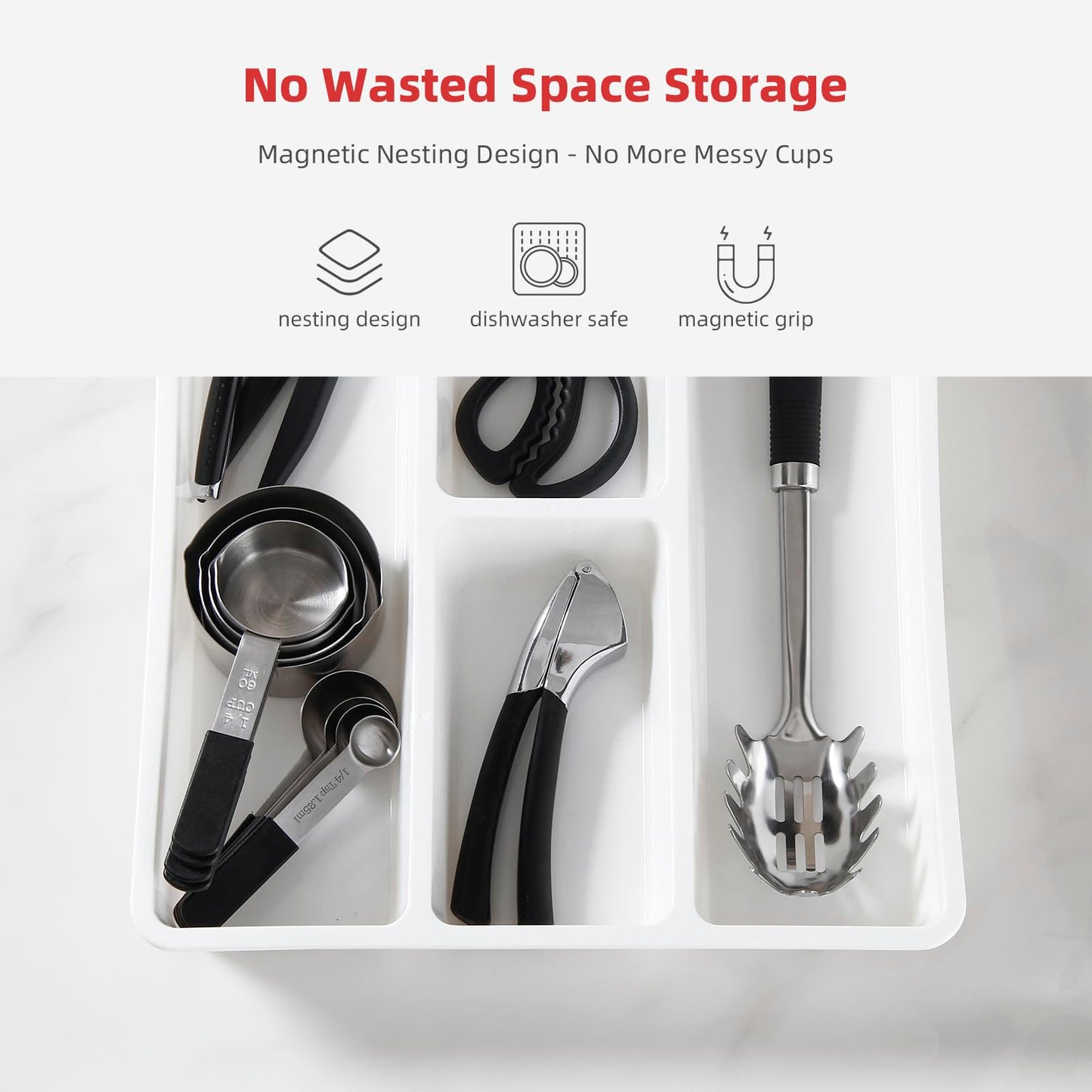 Magnetic Measuring Cups and Spoons Set, Stainless Steel Kitchen Tools with Ergonomic Handles, Stackable Design & Dishwasher Safe for Baking, Cooking, Coffee, Spices & Protein Powder