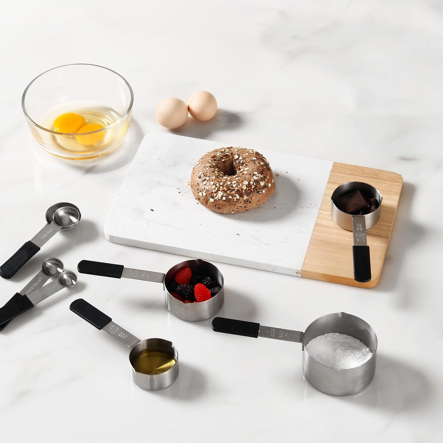 Magnetic Stackable Stainless Steel Measuring cups and spoons set,4 Magnetic measuring cups,4 magnetic measuring spoons