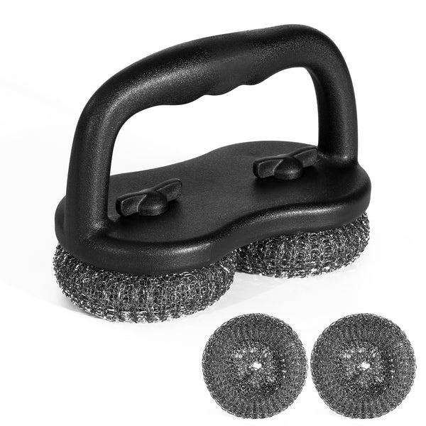 Handheld Grill Brush for Outdoor Grill, Replaceable, 2pcs Stainless Steel Washing Pads