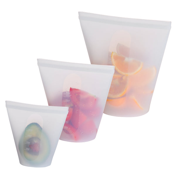 3PCS Reusable Storage Silicone Bags Platinum cured silicone sandwich Silicone bags BPA-Free Silicone Food Storage Bags reusable produce bags