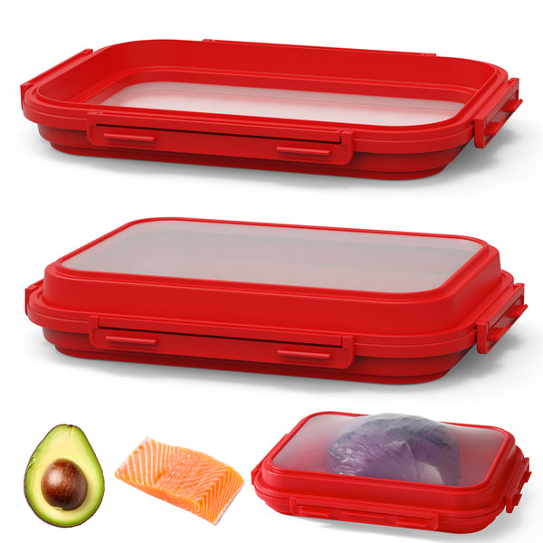 2 Pack Silicone Food Fresh-Keeping Storage Containers with Lid, Dual-Shape Design, BPA-Free, Leakproof Lock Clips, Versatile Fridge Storage Containers, Space Saving & Expandable