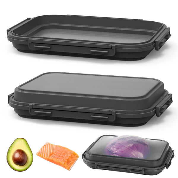 2 Pack Silicone Food Fresh-Keeping Storage Containers with Lid, Dual-Shape Design, BPA-Free, Leakproof Lock Clips, Versatile Fridge Storage Containers, Space Saving & Expandable