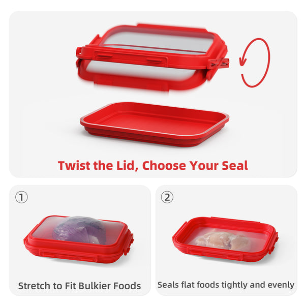 2 Pack Silicone Food Fresh-Keeping Storage Containers with Lid, Dual-Shape Design, BPA-Free, Leakproof Lock Clips, Versatile Fridge Storage Containers, Space Saving & Expandable