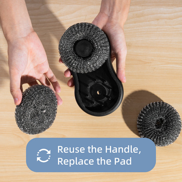 Handheld Grill Brush for Outdoor Grill, Replaceable, 2pcs Stainless Steel Washing Pads