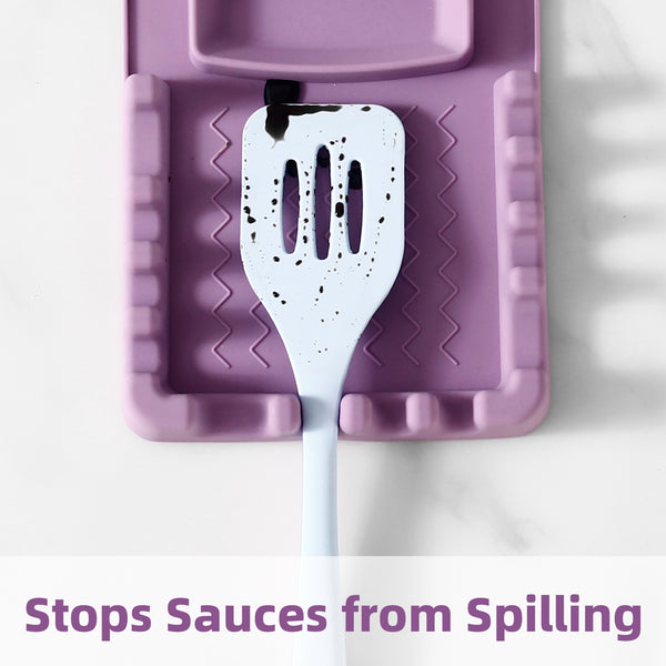 Silicone Utensil Rest with Foldable Stainless Steel Lid Holder – Multi-Slot Spoon & Spatula Holder, Heat Resistant, Non-Slip Rubber Feet, Dishwasher Safe, Space-Saving Kitchen Tool