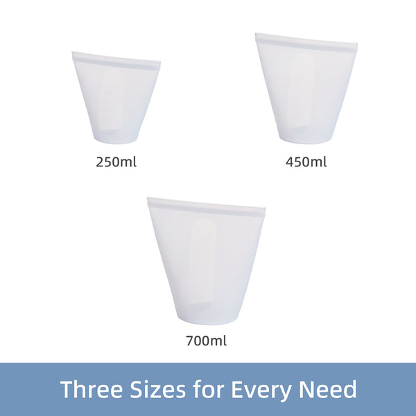 3PCS Reusable Storage Silicone Bags Platinum cured silicone sandwich Silicone bags BPA-Free Silicone Food Storage Bags reusable produce bags