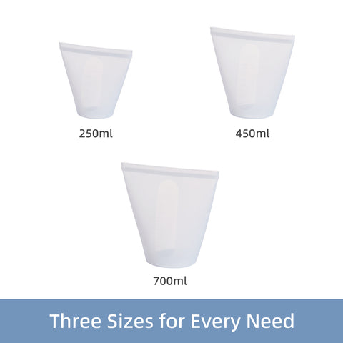 3PCS Reusable Storage Silicone Bags Platinum cured silicone sandwich Silicone bags BPA-Free Silicone Food Storage Bags reusable produce bags