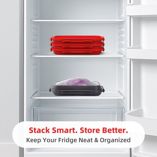 2 Pack Silicone Food Fresh-Keeping Storage Containers with Lid, Dual-Shape Design, BPA-Free, Leakproof Lock Clips, Versatile Fridge Storage Containers, Space Saving & Expandable