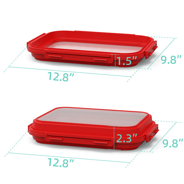 2 Pack Silicone Food Fresh-Keeping Storage Containers with Lid, Dual-Shape Design, BPA-Free, Leakproof Lock Clips, Versatile Fridge Storage Containers, Space Saving & Expandable