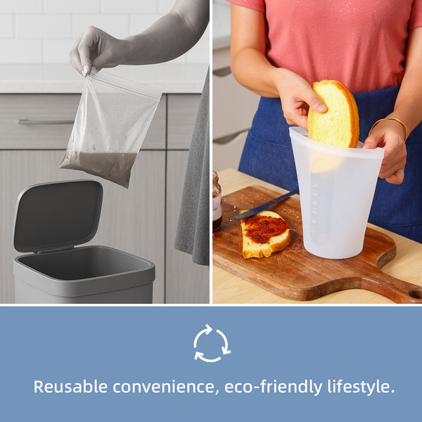 3PCS Reusable Storage Silicone Bags Platinum cured silicone sandwich Silicone bags BPA-Free Silicone Food Storage Bags reusable produce bags