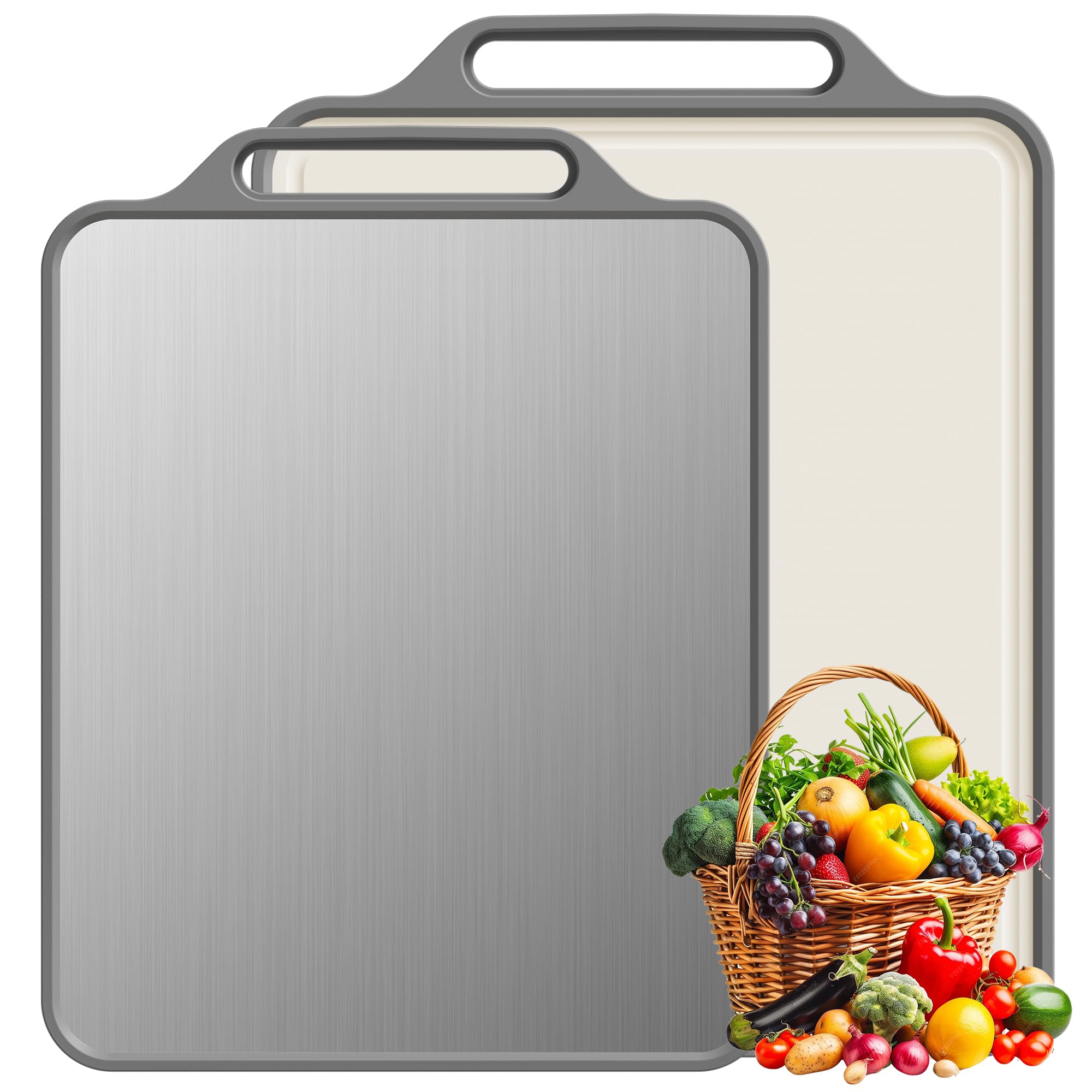 Stainless Steel Cutting Board Non toxic cuttings board for kitchen Double Sided Food Grade,Kitchen Meat Butcher Block,with Handle and Sink Cutting Board (15.5"×12")