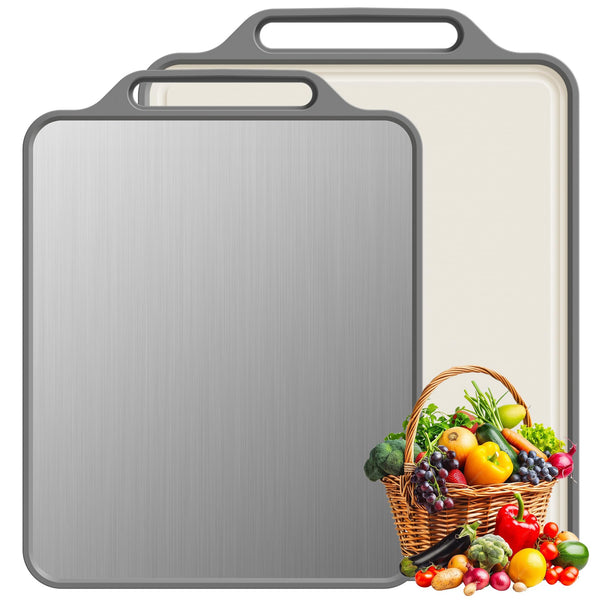 Stainless Steel Cutting Board Non toxic cuttings board for kitchen Double Sided Food Grade,Kitchen Meat Butcher Block,with Handle and Sink Cutting Board (15.5"×12")