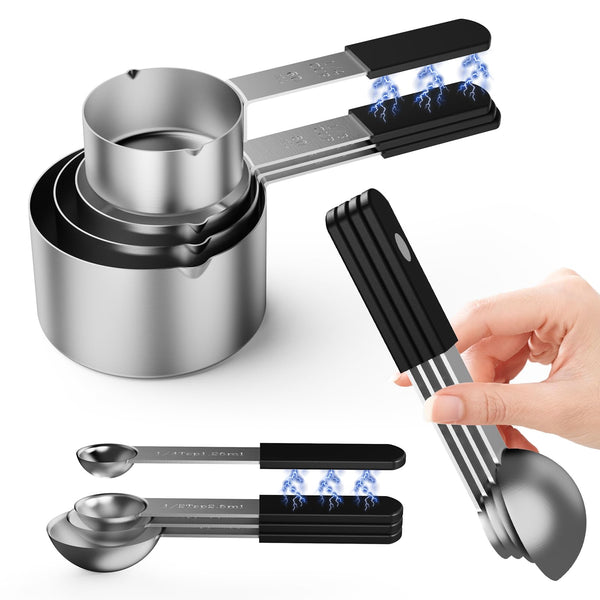 Magnetic Stackable Stainless Steel Measuring cups and spoons set,4 Magnetic measuring cups,4 magnetic measuring spoons