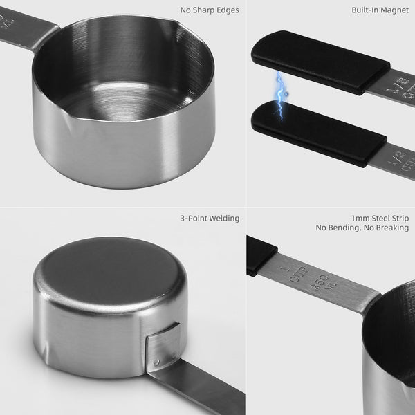 Magnetic Measuring Cups and Spoons Set, Stainless Steel Kitchen Tools with Ergonomic Handles, Stackable Design & Dishwasher Safe for Baking, Cooking, Coffee, Spices & Protein Powder