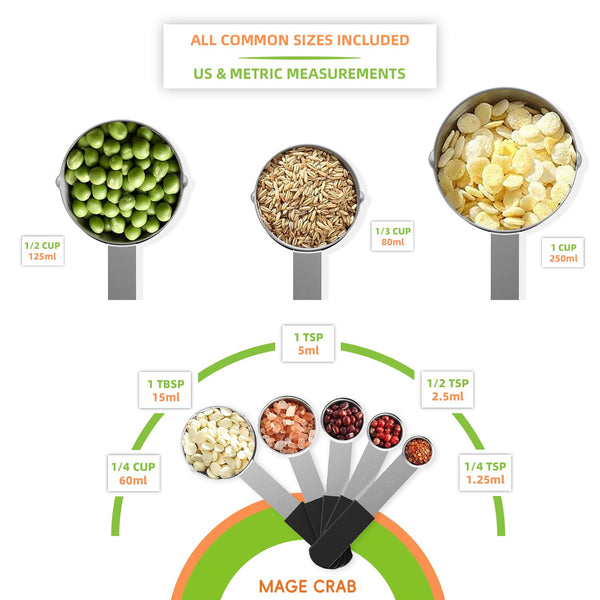 Magnetic Stackable Stainless Steel Measuring cups and spoons set,4 Magnetic measuring cups,4 magnetic measuring spoons
