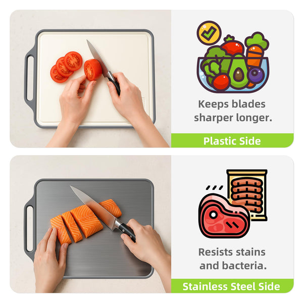 Stainless Steel Cutting Board Non toxic cuttings board for kitchen Double Sided Food Grade,Kitchen Meat Butcher Block,with Handle and Sink Cutting Board (15.5"×12")