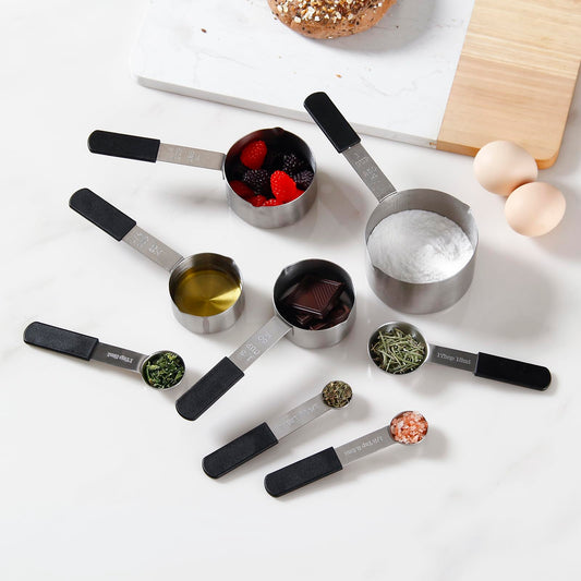Magnetic Measuring Cups and Spoons Set, Stainless Steel Kitchen Tools with Ergonomic Handles, Stackable Design & Dishwasher Safe for Baking, Cooking, Coffee, Spices & Protein Powder