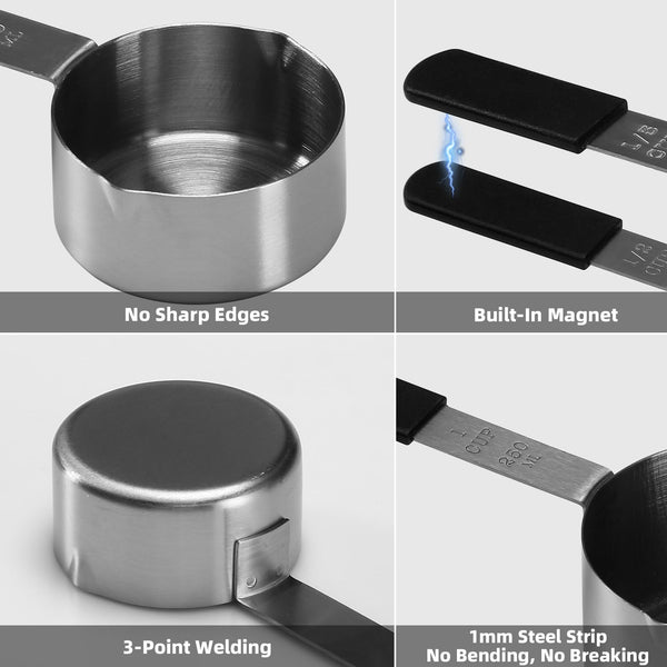 Magnetic Stackable Stainless Steel Measuring cups and spoons set,4 Magnetic measuring cups,4 magnetic measuring spoons