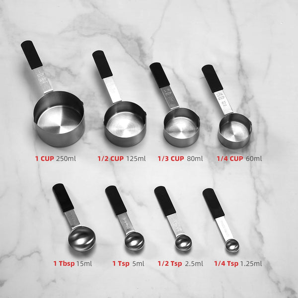 Magnetic Measuring Cups and Spoons Set, Stainless Steel Kitchen Tools with Ergonomic Handles, Stackable Design & Dishwasher Safe for Baking, Cooking, Coffee, Spices & Protein Powder
