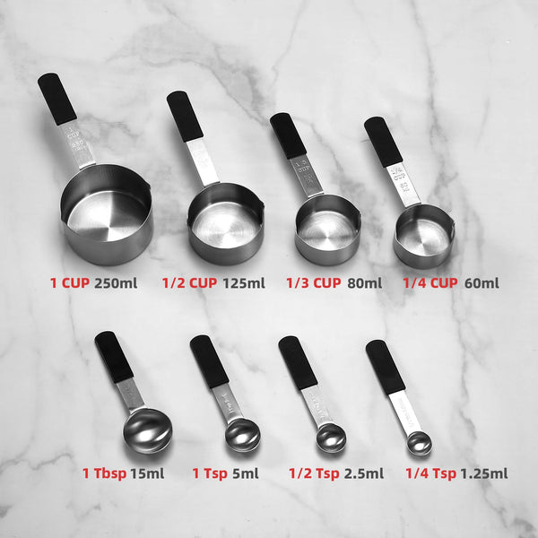 Magnetic Stackable Stainless Steel Measuring cups and spoons set,4 Magnetic measuring cups,4 magnetic measuring spoons